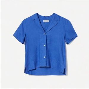 The Linen Short-Sleeve Notch Shirt in Blue
